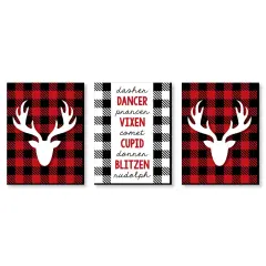Big Dot of Happiness Prancing Plaid - Reindeer Wall Art and Buffalo Plaid Christmas Decor - 7.5 x 10 - Set of 3 Prints