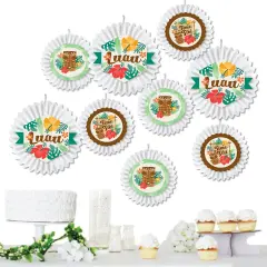 Big Dot of Happiness Tropical Luau - Hanging Hawaiian Beach Party Tissue Decoration Kit - Paper Fans - Set of 9
