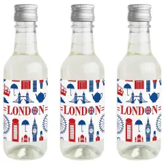 Big Dot of Happiness Cheerio, London - Mini Wine and Champagne Bottle Label Stickers - British UK Party Favor Gift for Women and Men - Set of 16