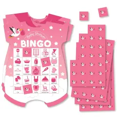 Big Dot of Happiness Girl Special Delivery - Picture Bingo Cards and Markers - It&rsquo;s A Girl Stork Baby Shower Shaped Bingo Game - Set of 18