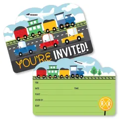 Big Dot of Happiness Cars, Trains, and Airplanes - Shaped Fill-In Invitations - Transportation Birthday Party Invitation Cards with Envelopes - 12 Ct