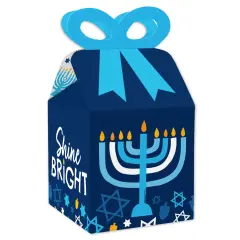 Big Dot of Happiness Hanukkah Menorah - Square Favor Gift Boxes - Chanukah Holiday Party Bow Boxes - Set of 12
