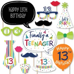 Big Dot of Happiness 13th Birthday - Cheerful Happy Birthday - Colorful Thirteenth Birthday Party Photo Booth Props Kit - 20 Count