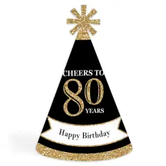 Big Dot of Happiness Adult 80th Birthday - Gold - Cone Birthday Party Hats for Adults - Set of 8 (Standard Size)