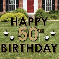 Big Dot of Happiness Adult 50th Birthday - Gold - Yard Sign Outdoor Lawn Decorations - Happy Birthday Yard Signs