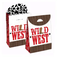 Big Dot of Happiness Western Hoedown - Wild West Cowboy Gift Favor Bags - Party Goodie Boxes - Set of 12