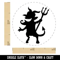 Mischievous Devil Demon Pitchfork Monster Halloween Self-Inking Rubber Stamp Ink Stamper for Stamping Crafting Planners Brown