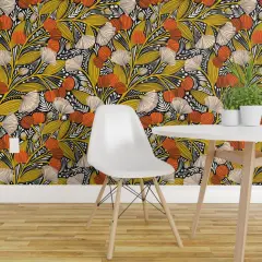 Peel & Stick Wallpaper 2FT Wide Cherry Blossom Red Gold Yellow Fruit Fruits Tree Custom Removable Wallpaper by Spoonflower