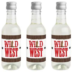 Big Dot of Happiness Western Hoedown - Mini Wine and Champagne Bottle Label Stickers - Wild West Cowboy Party Favor Gift for Women and Men - Set of 16