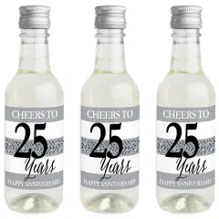 Big Dot of Happiness We Still Do - 25th Wedding Anniversary - Mini Wine and Champagne Bottle Label Stickers - Anniversary Party Favor Gift - Set of 16