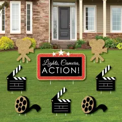 Big Dot of Happiness Red Carpet - Yard Sign and Outdoor Lawn Decorations - Movie Night Party Yard Signs - Set of 8