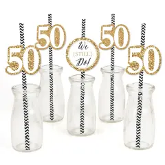 Big Dot of Happiness We Still Do - 50th Wedding Anniversary - Paper Straw Decor - Anniversary Party Striped Decorative Straws - Set of 24