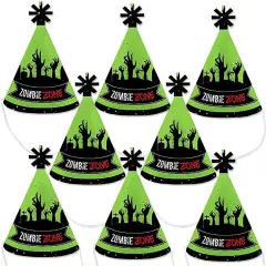 Big Dot of Happiness Zombie Zone - Mini Cone Halloween or Birthday Zombie Crawl Party Hats - Small Little Party Hats - Set of 8