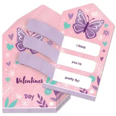 Big Dot of Happiness Beautiful Butterfly - Floral Cards for Kids - Happy Valentine's Day Pull Tabs - Set of 12