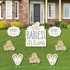 Big Dot of Happiness It's Twins - Yard Sign and Outdoor Lawn Decorations - Gold Twins Baby Shower Yard Signs - Set of 8