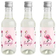 Big Dot of Happiness Pink Flamingo - Mini Wine and Champagne Bottle Label Stickers - Tropical Summer Party Favor Gift for Women and Men - Set of 16