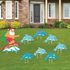 Big Dot of Happiness Tropical Christmas - Yard Sign and Outdoor Lawn Decorations - Beach Santa Holiday Party Yard Signs - Set of 8