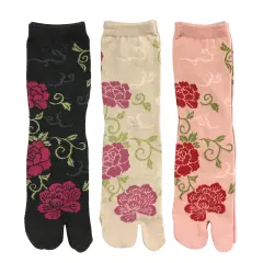 Wrapables Tabi Flip-Flop Socks (Set of 3), Rose & Peony, Black, Beige, Pink