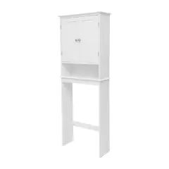 Merrick Lane Delilah Over the Toilet Bathroom Organizer with Shelves and Magnetic Closure Doors White