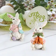 iStatue Easter Bunnies, Set of 2 Resin 5'' Bunny Figurines with Resurrection Eggs and Carrots - Hand-Painted Statue Spring Easter Decorations for The Home Decor Office Gift (Easter Bunnies)