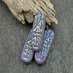 *6* 25x10mm Matte Purple Silk Rainbow Metallic Egyptian Cartouche Oval Beads