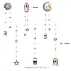 Purple Blue Gold Ramadan Mubarak Garland Kit Lantern Crescent Moon Star EID Party Decoration Hanging EID Banner Streamer Decorations Islamic Birthday Bday Wedding Party Supplies