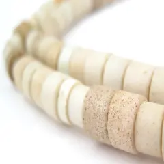 The Bead Chest Old White Nigerian Goomba Beads 7mm African Cylinder Glass Large Hole 26 Inch Strand Handmade