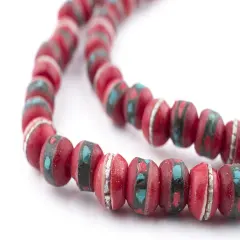 The Bead Chest Mala Meditation Beads - 108 Inlaid Prayer Beads for Yoga, Necklace, Jewelry (8mm, Red Bone)