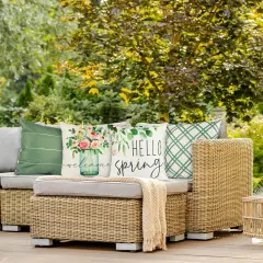 4 Pieces Spring Pillow Covers 18x18 , Spring Summer Farmhouse Throw Pillow Cover Green Garden Linen Cushion Case for Home Decor