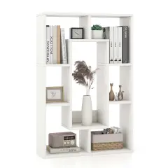 Costway 7-Cube Geometric Bookshelf with Anti-Toppling Device Modern Open Bookcase White/Black/Oak/Rustic Brown/Natural/Grey