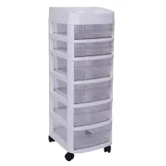 White 6 Drawer Plastic Storage Rolling Cart Organizer Cabinet Trolley w/Wheels