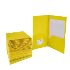 School Smart 2-Pocket Poly Folders with Fasteners, Pack of 25 Yellow