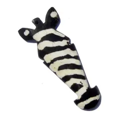 The Bead Chest Zebra Head Batik Bone Pendant 60-75mm Kenya African Black and White Handmade