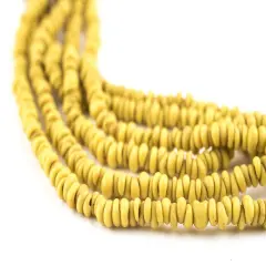 The Bead Chest Yellow 4mm Glass Heishi Beads - 23" Strand of Indonesian Java Spacer Beads for Crafts & Jewelry Making