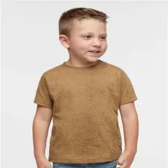 Rabbit Skins &reg; Toddler Girls' Ruffle Neck Fine Jersey Crewneck Short Sleeve Tee Brown reptile