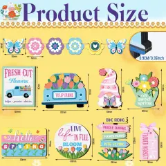 14 PCS Hello Spring Tiered Tray Easter Decorations Fresh Flower Market Wooden Sign Farmhouse Rustic Wood Mini Tiered Tray for Spring Home Decor