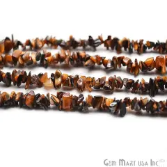 Tiger Eye Chip Beads, 34 Inch, Natural Chip Strands, Drilled Strung Nugget Beads, 3-7mm, Polished, GemMartUSA (CHTE-70001)