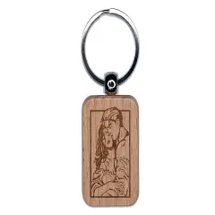 Romantic Couple Embrace Hug Lovers Engraved Wood Rectangle Keychain Tag Charm