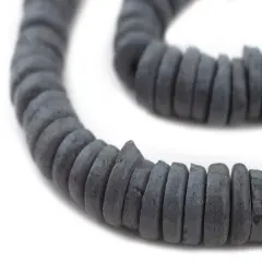 The Bead Chest Dark Grey Ashanti Glass Disk Beads (14mm)