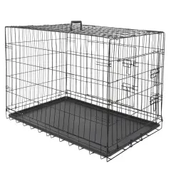 36" High Quality Dog Crate Kennel Folding Pet Cage 2 Door With Tray Dog House