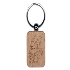 Old Man Profile Artsy Contour Line Engraved Wood Rectangle Keychain Tag Charm