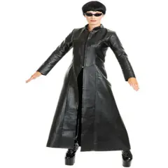 Womens Street Fighter Diva Black Faux Leather Long Jacket Coat
