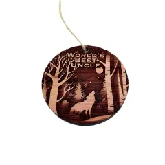 Winter Wolf Worlds Best Uncle - cedar ornament