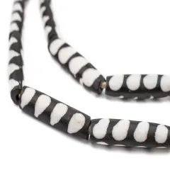 The Bead Chest Batik Bone Beads - Full Strand of Fair Trade African Beads (Tube, Slant Stripe Design)