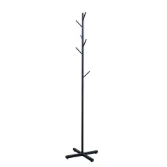 Black Coat Rack Stand 67&rdquo; 7 Hooks Tree Entryway Hanger Metal Holder Hat Umbrella Rack