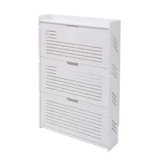 3 Storage Drawers Ultra-Thin Shoe Cabinet Organizer Boots Louvered Holder White