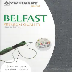 Precut Zweigart Belfast Sparkle 32 count Dark Grey/ Printed Metallic Silver
