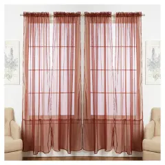 J&V TEXTILES 4-Pack Value: Solid Sheer Window Curtain Panels Coffee