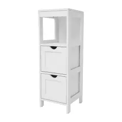Merrick Lane Delilah 2 Drawer Bathroom Storage Cabinet Organizer with Open Display Shelf White