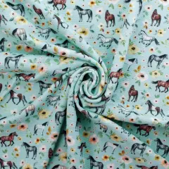 Floral Wild Horses Bullet Fabric